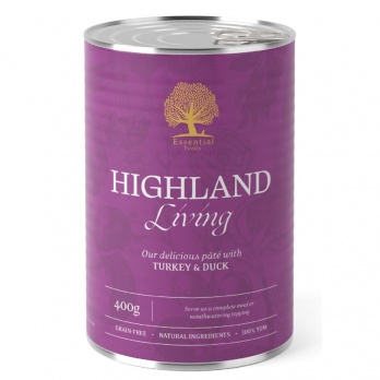 ESSENTIAL canned food for dogs with turkey and duck meat HIGHLAND LIVING 400g