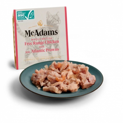 McAdams canned food for cats and kittens with chicken and shrimp