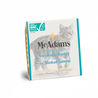 McAdams canned food for cats and kittens with turkey meat and Norwegian salmon